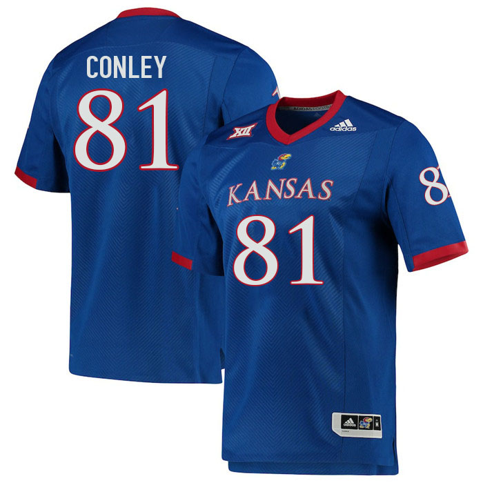 Men #81 Quinton Conley Kansas Jayhawks College Football Jerseys Stitched Sale-Royal - Click Image to Close